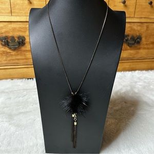 NWT Shiraleah Anthropologie Lulu Genuine Mink Puff Chain Necklace Black Women OS